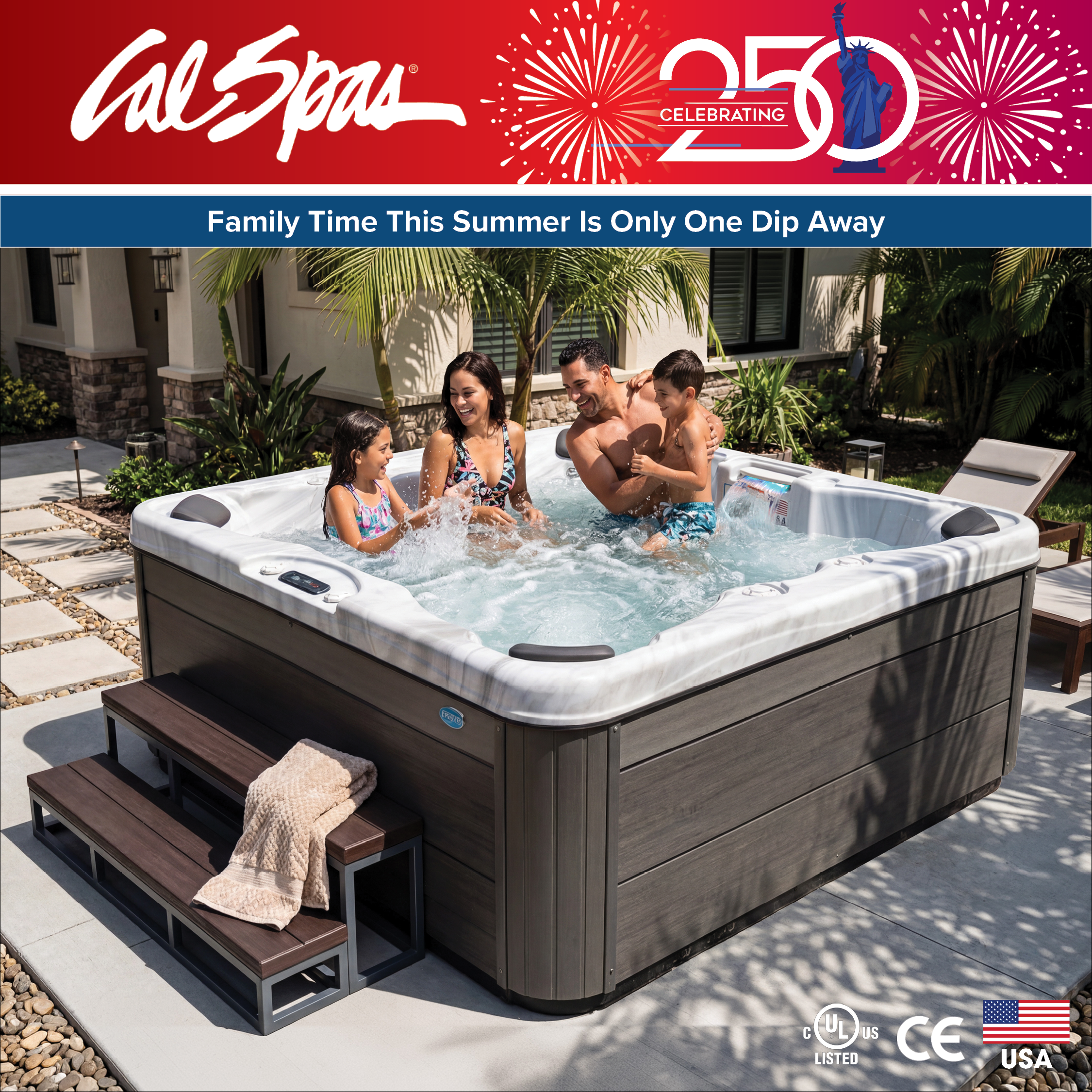 Calspas hot tub being used in a family setting - Waldorf